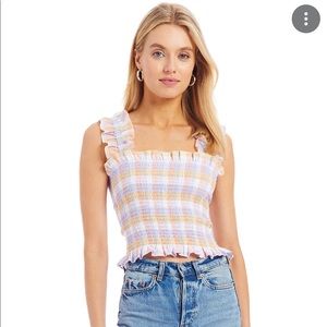 Amanda Uprichard Plaid Smocked Adelene Top